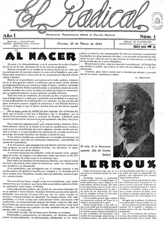 Primer número del setmanari 'El radical: semanario republicano afecto al Partido Radical' 26/03/1932