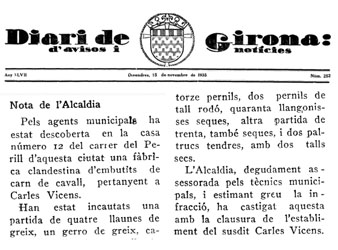 Nota d'Alcaldia publicada al 'Diari de Girona d'avisos i notícies' del 15/11/1935