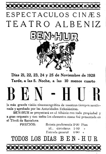 Anunci de la projecció de 'Ben-Hur' al 'Diario de Gerona de Avisos y Notícias' del 21/11/1928