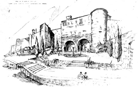 Projecte del Passeig Arqueològic. Vista de la muralla des de la Torre Júlia fins el baluard de Sant Cristòfol