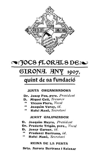 Jocs florals de Girona de 1907, presidits per Joaquim Ruyra