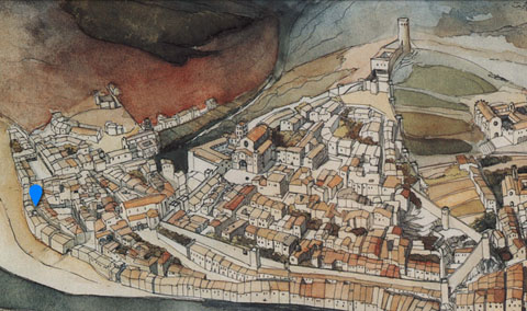 La situaci&oacute; de l'actual carrer de la Barca a la primera meitat del segle XIV