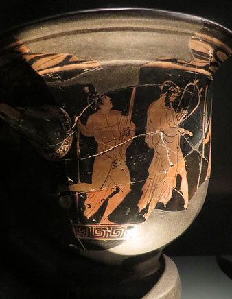 Cràter de campana. Ceràmica àtica de figures roges. Edat del Ferro, colonització del segle V aC. Pintor de Kleophon. Mas Castellà, Pontós