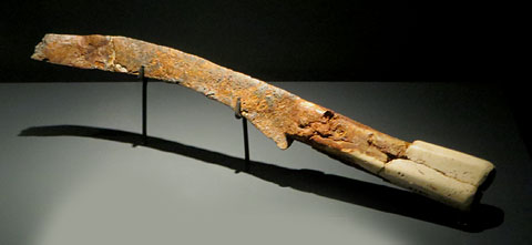 Ganivet. Ferro amb mà:nec d'os. Edat del Ferro, ibèric, segle IV aC. Puig de Sant Andreu, Ullastret