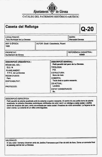 Fitxa del Cat&agrave;leg del Patrimoni Hist&ograve;rico-art&iacute;stic de l'Ajuntament de Girona