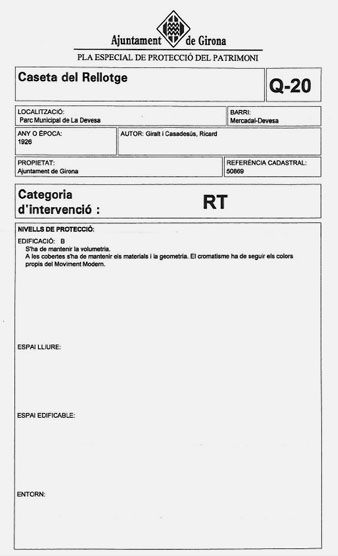 Fitxa del Pla Especial de Protecci&oacute; del Patrimoni de l'Ajuntament de Girona