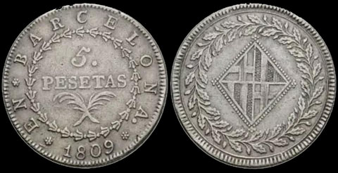 Pesseta emesa a la ceca de Barcelona el 1809