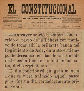 Not&iacute;cia sobre una actuaci&oacute; de la banda del regiment &Agrave;sia al Temple dels m&uacute;sics. 1888