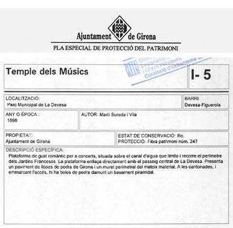 Fitxa del Pla Especial de Protecci&oacute; del Patrimoni de l'Ajuntament de Girona