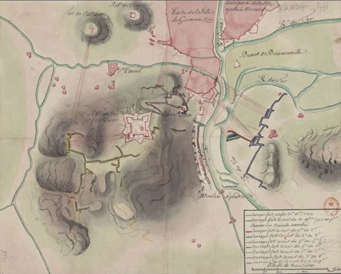 Plan des Attaques et de Partie de la Ville de Gironne, 1711