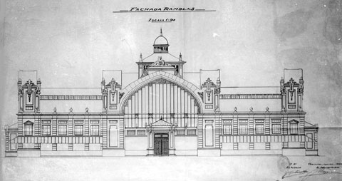 Plànol de la façana del mercat municipal, elaborat per l'arquitecte Maggioni. 1929
