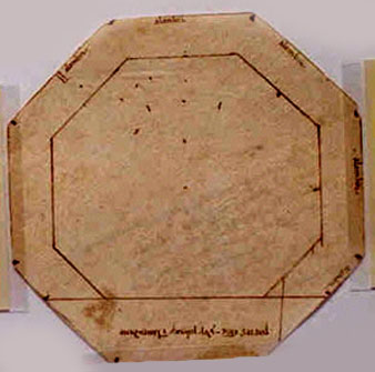La traça del campanar gironí de Sant Feliu, plànol d'obra sobre paper. 1368