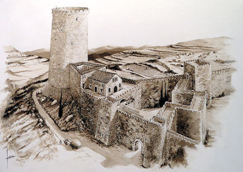 Recreació de l'antiga Torre Gironella. Original de Joan Ayala, gentilesa de l'autor