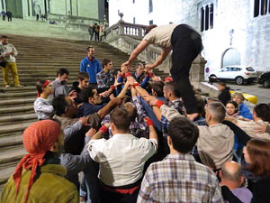 Fires 2015. Assaig de pilar de 4 a les escales de la Catedral pels Marrecs de Salt