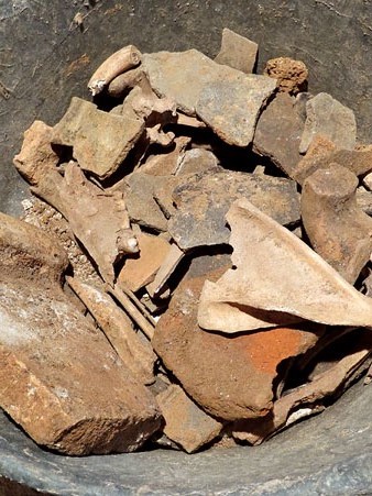 Fragments ceràmics i restes òssies pendents d'analitzar i classificar
