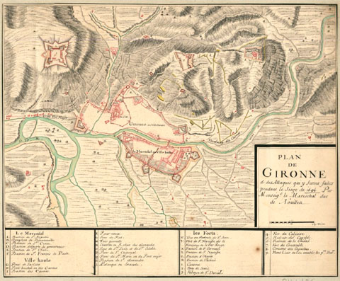 Plan de Gironne et des attaques qui y furent faites pendant le siège de 1694, par monseigneur le mareschal duc de Noailles