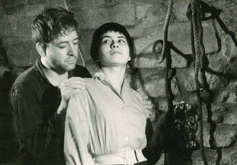 Rodatge de la pel·lícula Josafat. Escena amb Josafat, Emili Garcia, i Fineta a l'interior de l'estudi d'Antoni Varés. 1965
