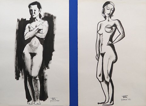 Apunts pinzel, tinta xinesa, 46 x 36 cm, 1973. Apunts línia, tinta xinesa, 50 x 35 cm. 1973, 1984 i 1986