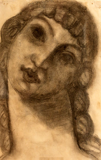Cap de dona. Carbó sobre paper, obra de Fidel Aguilar