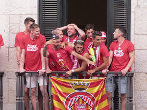 Ascens del Girona FC i el Bàsquet Girona. Rebuda a la plaça del Vi