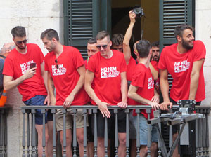 Ascens del Girona FC i el Bàsquet Girona. Rebuda a la plaça del Vi
