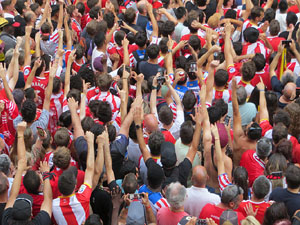 Ascens del Girona FC i el Bàsquet Girona. Rebuda a la plaça del Vi