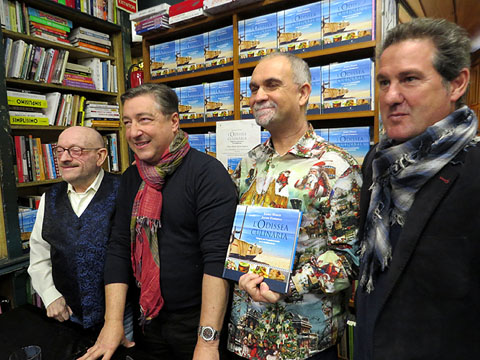 Els autors i presentador del llibre, amb l'editor, Enric Viladot, de Viena Edicions