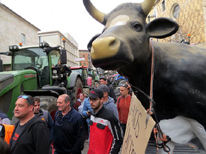 Protesta dels pagesos gironins amb una tractorada pel centre de la ciutat