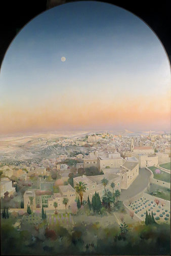 Betlem, 2000. Betlem al captard, amb la sortida de la Lluna, que simbolitza la nit en qu&egrave; els pastors van rebre la bona nova. 300 x 200