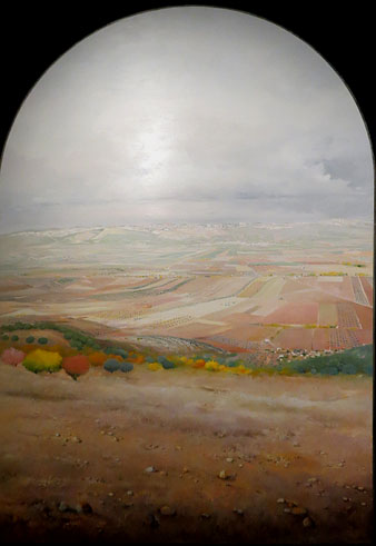 Natzaret, 2000. Fes del Petit Hermon i la plana d'Esdral&oacute;; a baix a la dreta, el poble de Na&iuml;m. 300 x 200