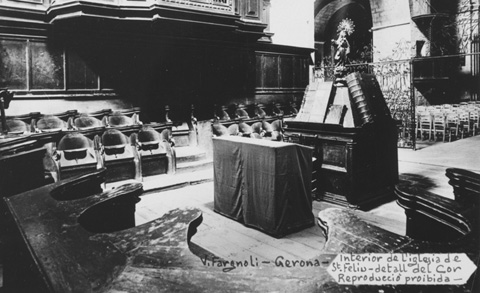 Detall del Cor de l'esgl&eacute;sia de Sant Feliu, destru&iuml;t durant la Guerra Civil. 1911