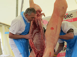 Fira del Porc FIPORC 2015. Demostraci&oacute; de l'especejament d'un porc